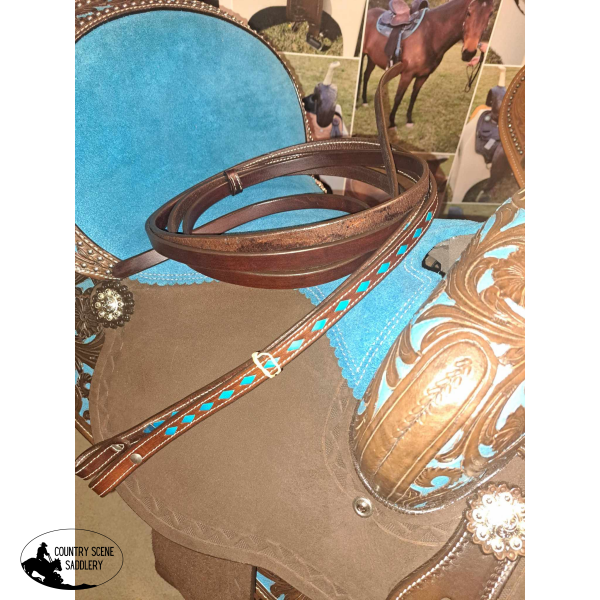 CSS leather turquoise laced split reins