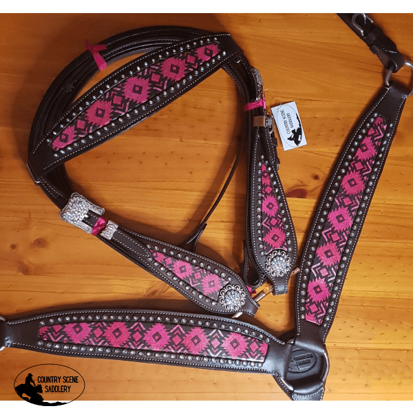 Css Pink Diamond Inlay Tackset- Chocolate Leather