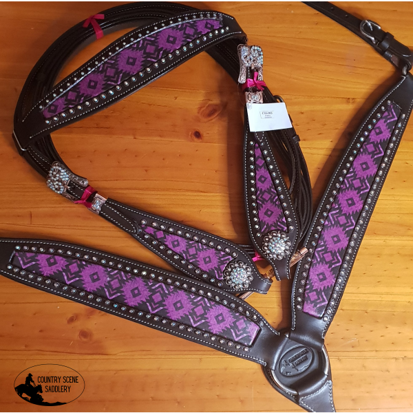 Css Purple Diamond Inlay Tackset- Black Leather