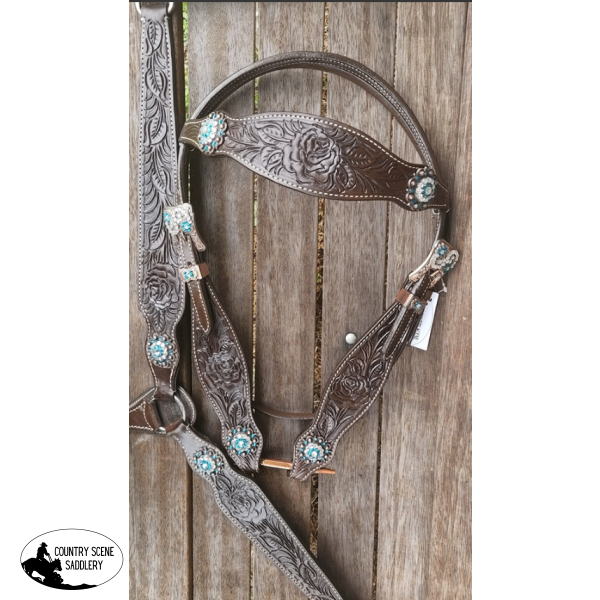 Css Rose Tooled Headstall And Breastcollar With Diamontes