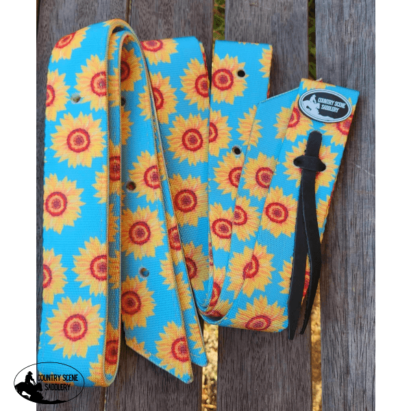 Css Sunflower Print Latigo Set. Latigo And Billet Straps