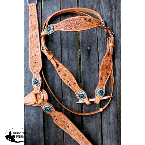 Css Sunflower Tooled Tackset- B Western Bridle Set