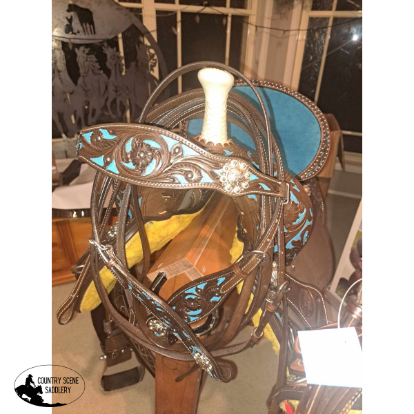 CSS Western Floral Overlay turquoise Tackset Cob/ Full