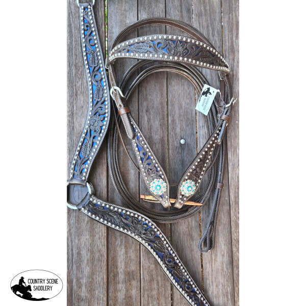 Css Western Inlay Breastcollar And Bridle- Blue Glitter Bridles