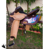 CSSB13 Pink and Teal Swirl Inlay Barrel Saddle - Country Scene Saddlery and Pet Supplies