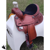 CSSB03 Chestnut Floral Tooled Barrel Saddle - Country Scene Saddlery and Pet Supplies