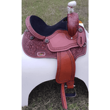 CSSB03 Chestnut Floral Tooled Barrel Saddle - Country Scene Saddlery and Pet Supplies