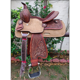 CSSB04 Basket Weave/ Floral Barrel Saddle- Youth - Country Scene Saddlery and Pet Supplies