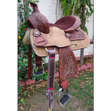 CSSB04 Basket Weave/ Floral Barrel Saddle- Youth - Country Scene Saddlery and Pet Supplies