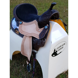 CSSB05 Purple and Turquoise Swirl Barrel Saddle- Roughout - Country Scene Saddlery and Pet Supplies