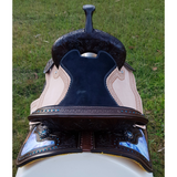 CSSB05 Purple and Turquoise Swirl Barrel Saddle- Roughout - Country Scene Saddlery and Pet Supplies