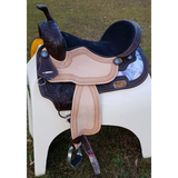 CSSB05 Purple and Turquoise Swirl Barrel Saddle- Roughout - Country Scene Saddlery and Pet Supplies
