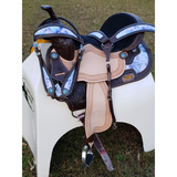 CSSB05 Purple and Turquoise Swirl Barrel Saddle- Roughout - Country Scene Saddlery and Pet Supplies