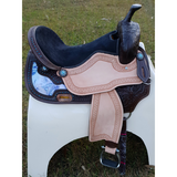 CSSB05 Purple and Turquoise Swirl Barrel Saddle- Roughout - Country Scene Saddlery and Pet Supplies