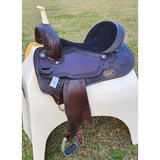 CSSB06 Chocolate Floral Tooled Barrel Saddle - Country Scene Saddlery and Pet Supplies