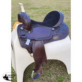 CSSB06 Chocolate Floral Tooled Barrel Saddle Barbed Wire - Country Scene Saddlery and Pet Supplies