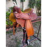 CSSB07 Chestnut Floral Tooled Barrel Saddle - Country Scene Saddlery and Pet Supplies