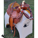 CSSB07 Chestnut Floral Tooled Barrel Saddle - Country Scene Saddlery and Pet Supplies