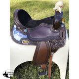 CSSB09 Turquoise and Purple Inlay Barrel Saddle - Country Scene Saddlery and Pet Supplies