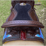 CSSB09 Turquoise and Purple Inlay Barrel Saddle - Country Scene Saddlery and Pet Supplies