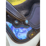 CSSB09 Turquoise and Purple Inlay Barrel Saddle - Country Scene Saddlery and Pet Supplies
