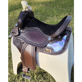 CSSB09 Turquoise and Purple Inlay Barrel Saddle - Country Scene Saddlery and Pet Supplies