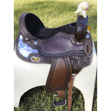 CSSB09 Turquoise and Purple Inlay Barrel Saddle - Country Scene Saddlery and Pet Supplies