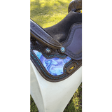 CSSB09 Turquoise and Purple Inlay Barrel Saddle - Country Scene Saddlery and Pet Supplies