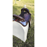 CSSB09 Turquoise and Purple Inlay Barrel Saddle - Country Scene Saddlery and Pet Supplies