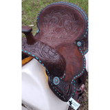 CSSB10 Floral Tooled Buckstitch Barrel Saddle - Country Scene Saddlery and Pet Supplies