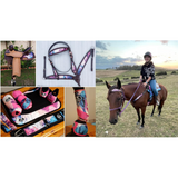 CSSB13 Pink and Teal Swirl Inlay Barrel Saddle - Country Scene Saddlery and Pet Supplies