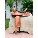 CSSB15 - Sunflower Tooled Barrel Saddle - Country Scene Saddlery and Pet Supplies