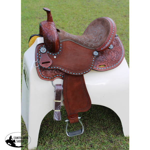 Cssb16 Floral Tooled Buckstitched Barrel Saddle Western Saddles