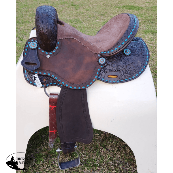 Cssb16 Hornless Floral Tooled Buckstitched Barrel Saddle Western Saddles
