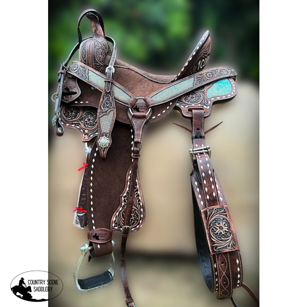 CSSBling Tooled Buckstitched Barrel Saddle DEMO MODEL Western Saddles