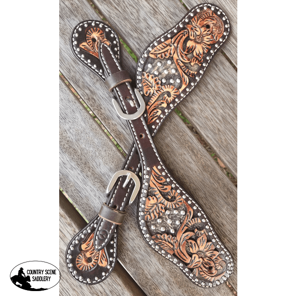 Dark Flash Arizona Flower Spur Straps- Mens Cut Spur Straps