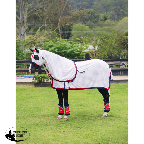 Diamond Ripstop Complete Hood Set Red & Navy Horse Blankets Sheets