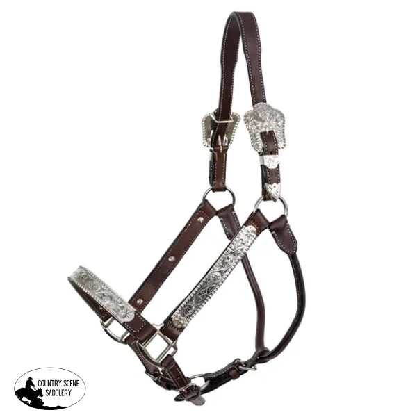 Double S Beaded Silver Plated Show Halter With Lead Halter