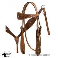 New! Double Stitched Leather Headstall With Floral Tooling