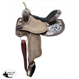 DOUBLE T 15" Barrel Style saddle with hair on cowhide inlay. Full QH 7.5 - Country Scene Saddlery and Pet Supplies