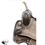 DOUBLE T 15" Barrel Style saddle with hair on cowhide inlay. Full QH 7.5 - Country Scene Saddlery and Pet Supplies