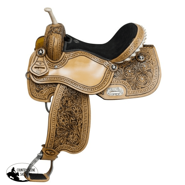 Double T Barrel Saddle With Floral Tooling