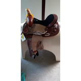 Double T Barrel Style Saddle With Copper Colored Startburst Conchos 7.5 Inch Gullet