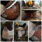 Double T Barrel Style Saddle with Barrel Racer Conchos. - Country Scene Saddlery and Pet Supplies