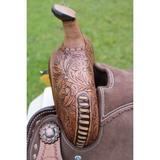 Double T Cocoa Daisies Spinal Relief Barrel Saddle - 15 16 Inch