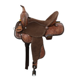 Double T Cocoa Daisies Spinal Relief Barrel Saddle - 15 16 Inch