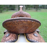 Double T Cocoa Daisies Spinal Relief Barrel Saddle - 15 16 Inch