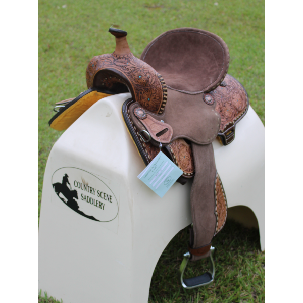 Double T Cocoa Daisies Spinal Relief Barrel Saddle - 15 16 Inch