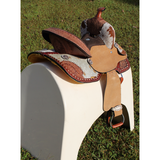 Double T Floral Frontier Barrel Style Saddle - 13 Inch 13 inch / 7inch Western Barrel saddle youth