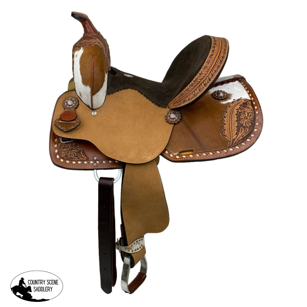 Double T Floral Frontier Barrel Style Saddle - 13 Inch Western Saddle Youth